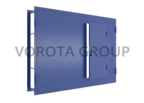 Металлические гаражные ворота Doorhan синего цвета 4000x3000